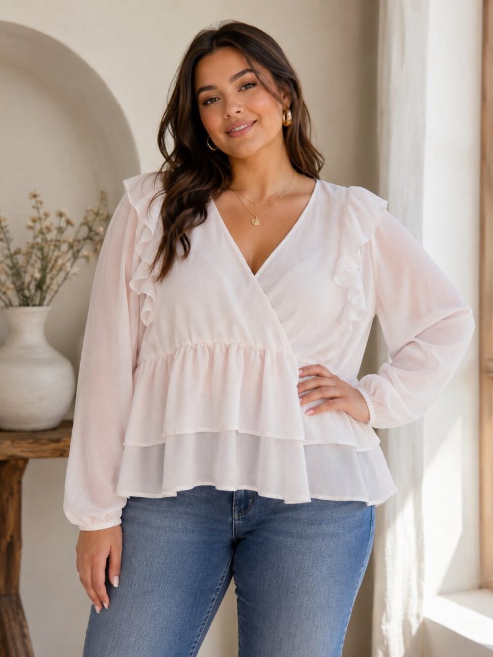 Torrid Ruffle Wrap Peplum Blouse – White/Ivory – Size 0